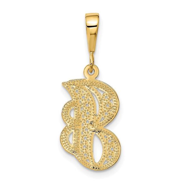14k Yellow Gold, Maci Collection, LG Filigree Script Initial J Pendant - Picture 3 of 5